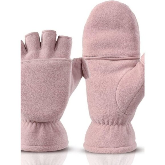 Accessories - ⚡Women Pink Winter Fingerless Convertible Thermal Polar Fleece Mittens Gloves